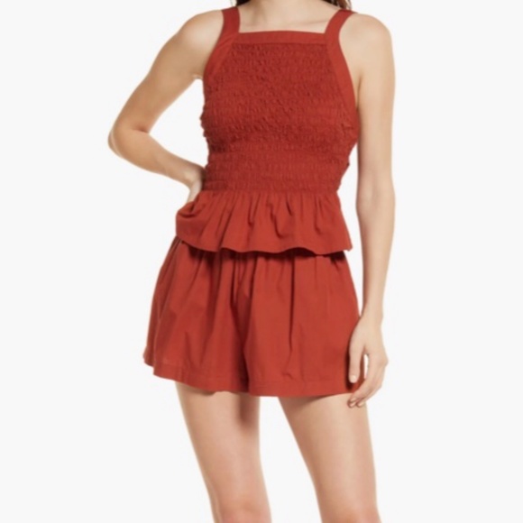 NWT Free People Fez Set Shorts & Tie Tank Smocked Camisole Top XS Spice Sunblush - Picture 4 of 7